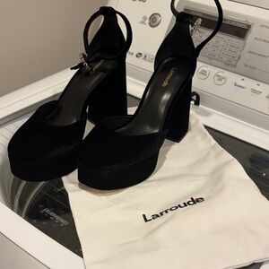 Larroude Black Velvet Platform Heels